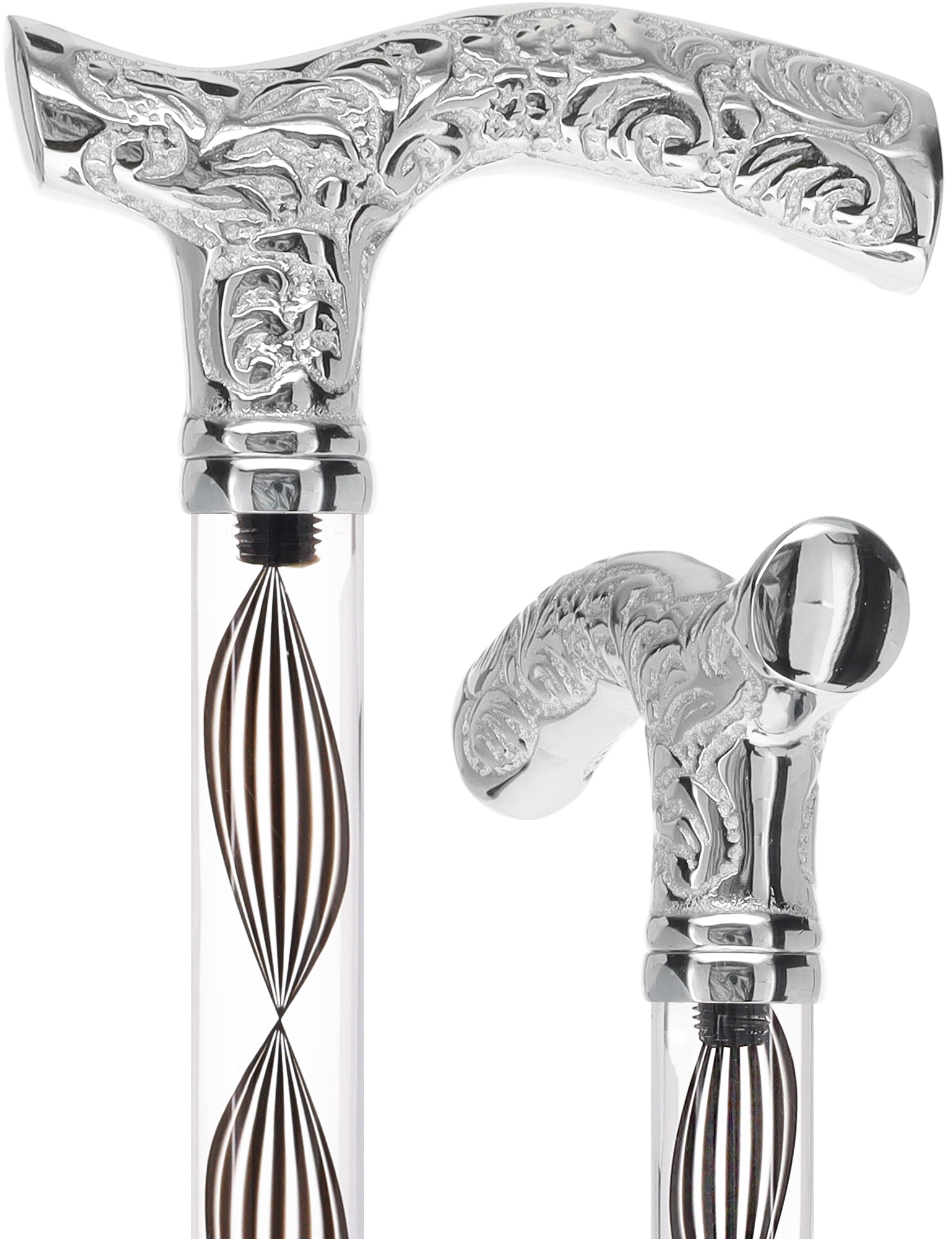 Crystal Elegance Chrome Fritz Cane with Invisible Acrylic Shaft Options Discount Fashionable