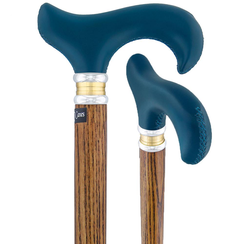 Soft Genuine Leather Grip: Blue Derby Cane, Espresso Ash Shaft Visit New