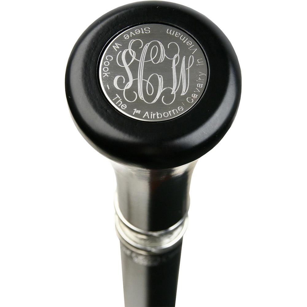 Personalized Stainless Steel Flat-Top Knob Cane: Black Wooden Shaft Outlet Fashionable