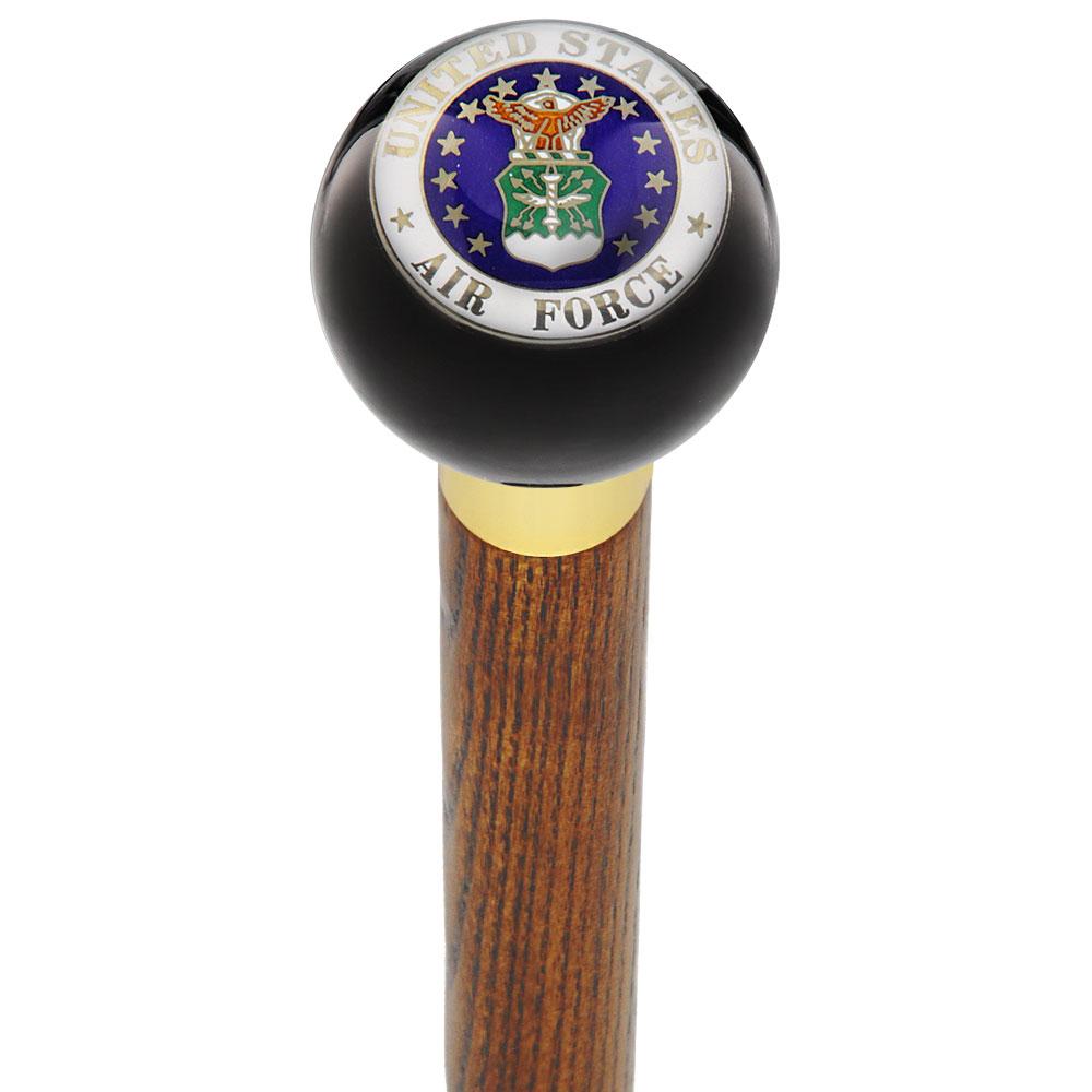 U.S. Air Force Black Round Knob Cane w/ Custom Wood Shaft & Collar Discount Shop