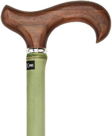 Scratch and Dent Walnut Stained Beechwood Derby Walking Cane With Green Bamboo Shaft and Silver Collar V2141 Free Shipping Fashion Style