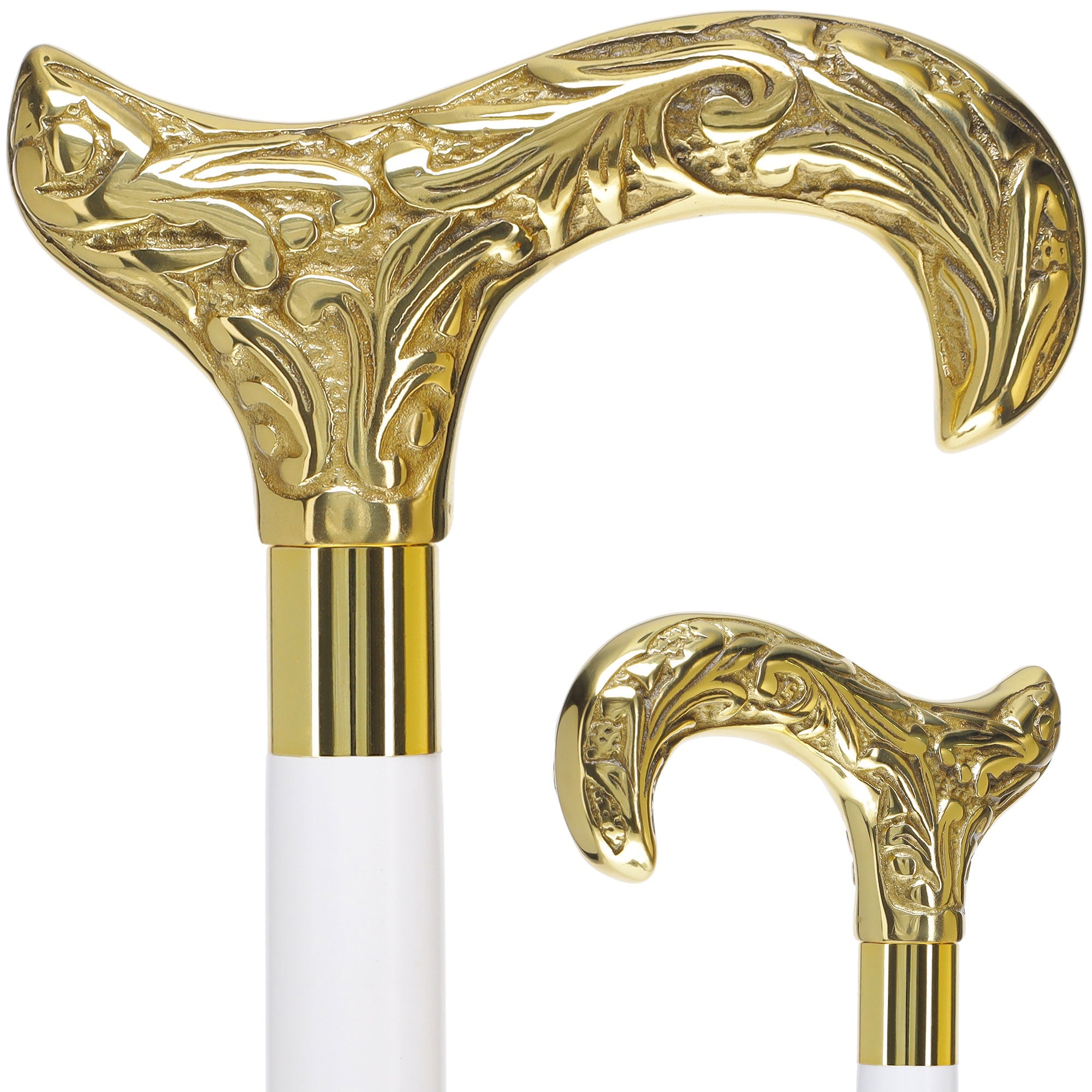 Scratch and Dent Brass Derby Handle Walking Cane w/ Brown Beechwood Shaft and Aluminum Gold Collar V2112 Outlet Countdown Package
