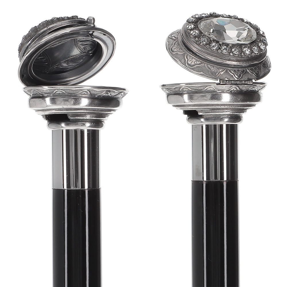 Italian Luxury: Pillbox Knob Stick, Swarovski Crystals, 925r Silver For Cheap Sale Online