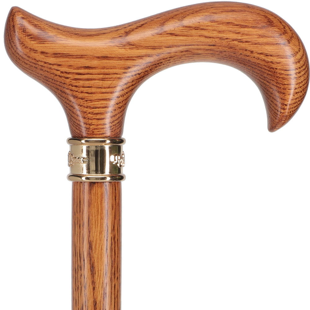 Scratch and Dent Genuine Oak Wood Derby Walking Cane With Oak Shaft And Brass Embossed Collar V1228 Explore Cheap Pice