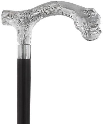 Strong & Courageous Bulldog Nickel Plated Fritz Handle Cane w/ Custom Shaft & Collar Pictures For Sale