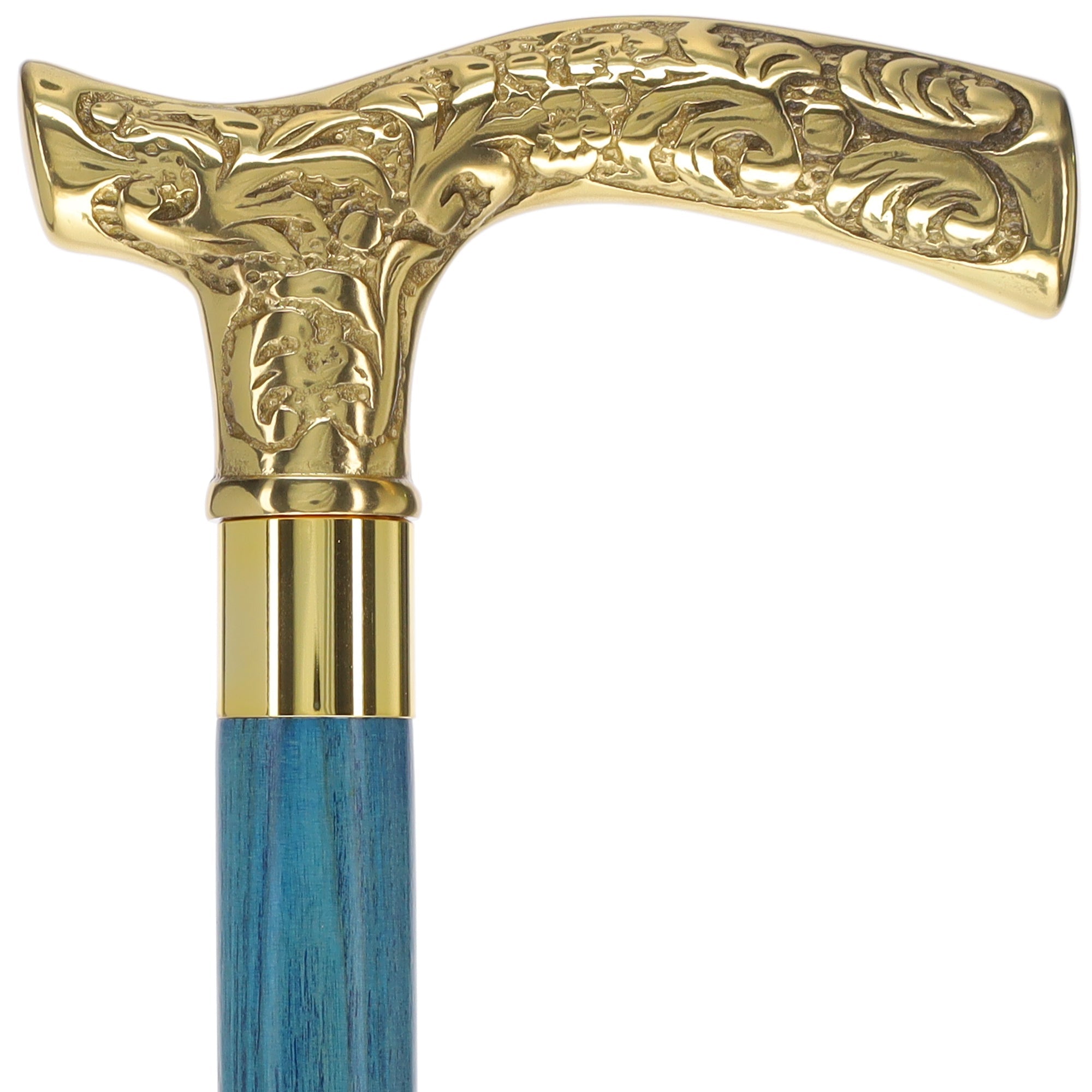 Scratch and Dent Brass Fritz Handle Walking Cane w/ Blue Stained Ash Shaft & Aluminum Gold Collar V2137 Outlet Locations Sale Online