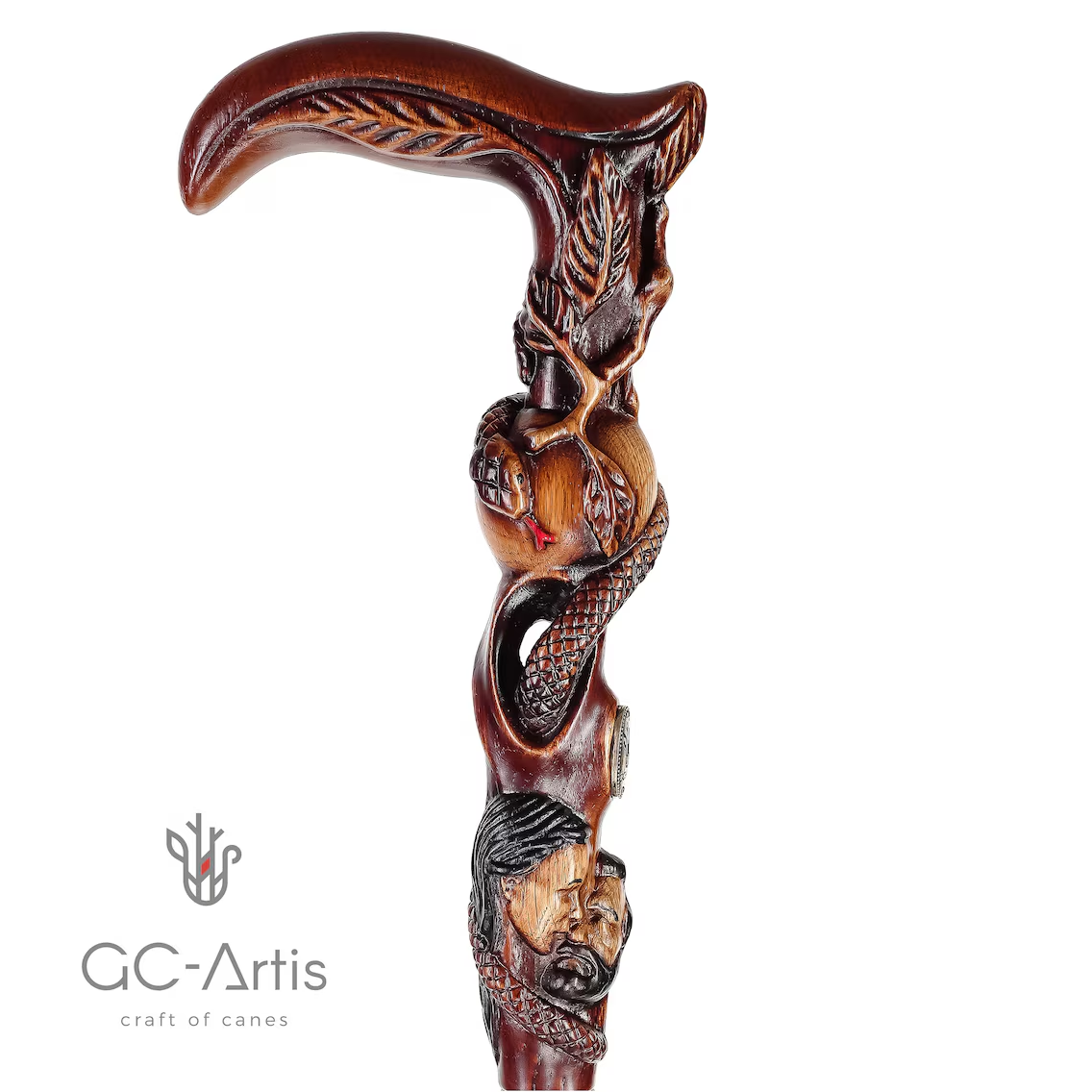 Adam & Eve Carved Wood Cane: Unique Wood Handcarved Artisan Detail Clearance 2025 New