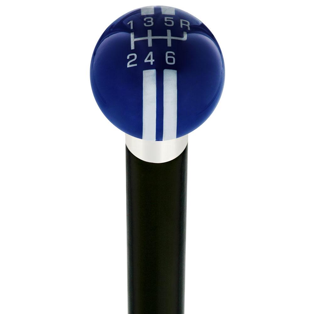 Dark Blue & Pearl Gray Rally Shift Round Knob Cane w/ Custom Wood Shaft & Collar Online Online With Mastercard