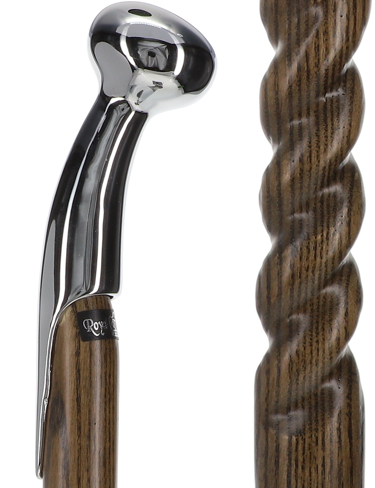 Premium Chrome-Plated Brass Hame Handle Stick: Twisted Ash Wood Sale Classic