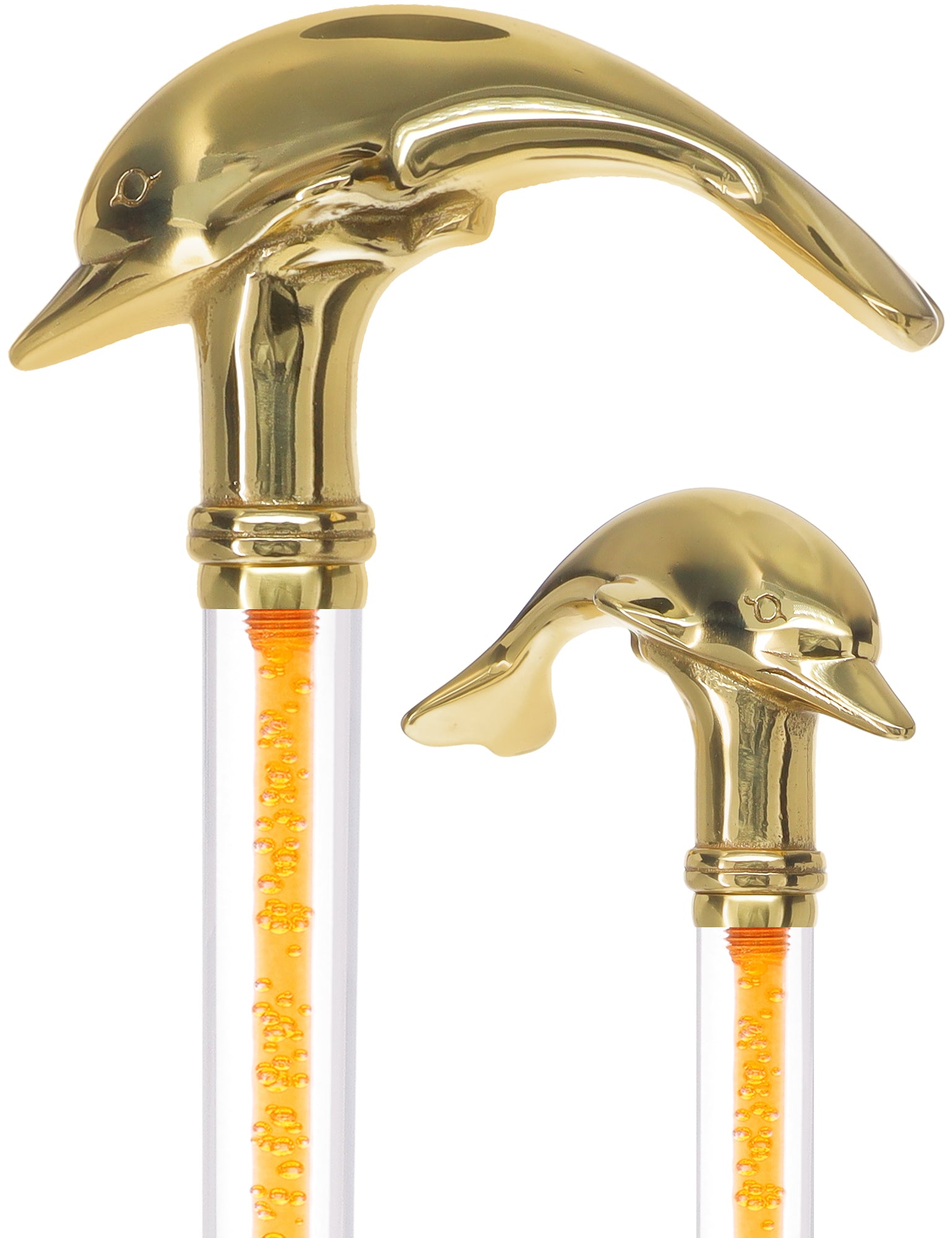 Color Crystal Elegance Brass Dolphin Cane with Invisible Acrylic Shaft Options Hot Sale