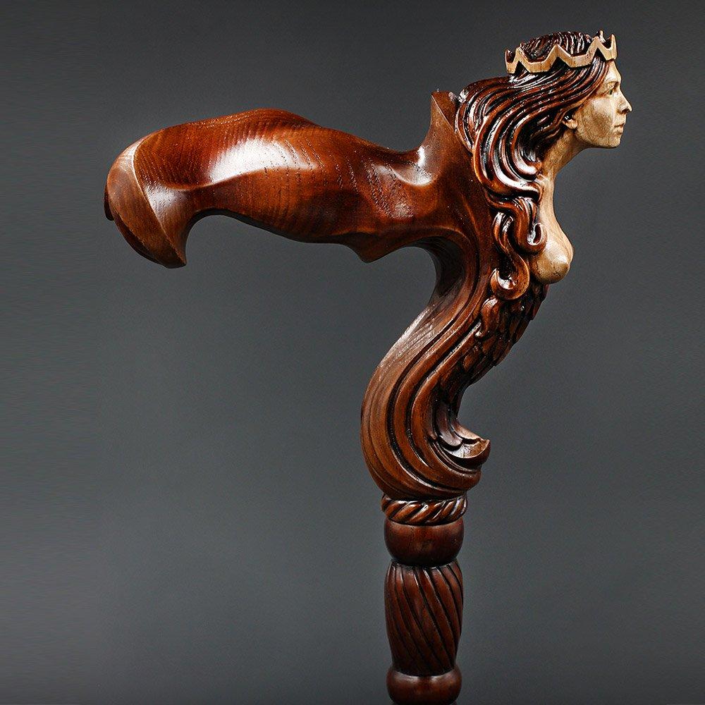 Syrin: Artisan Intricate Handcarved Wood Cane (Right Hand) Cheapest Pice For Sale