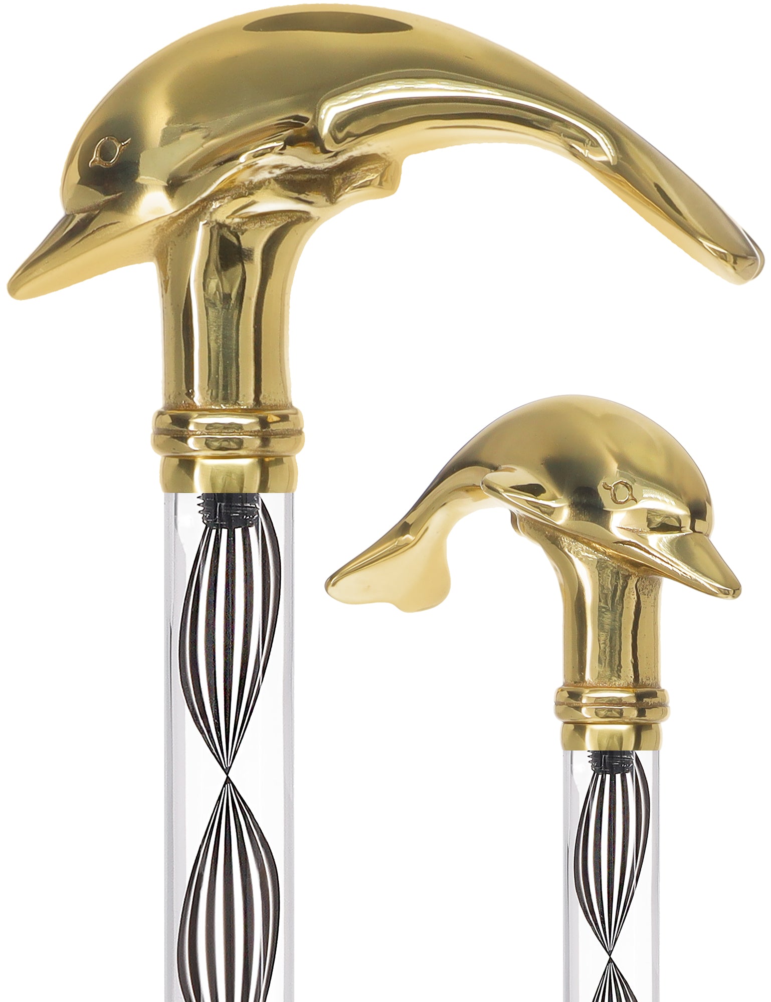 Crystal Elegance Brass Dolphin Cane with Invisible Acrylic Shaft Options Discount Authentic Online