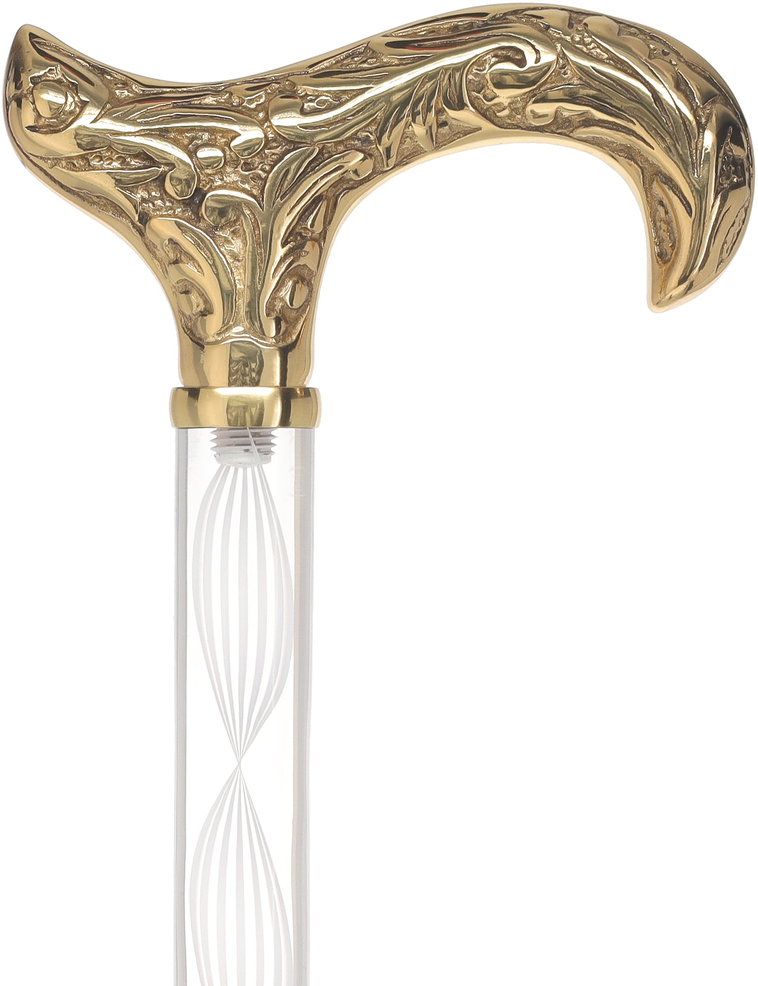 Crystal Elegance Brass Derby Cane with Invisible Acrylic Shaft Options Sale Supply