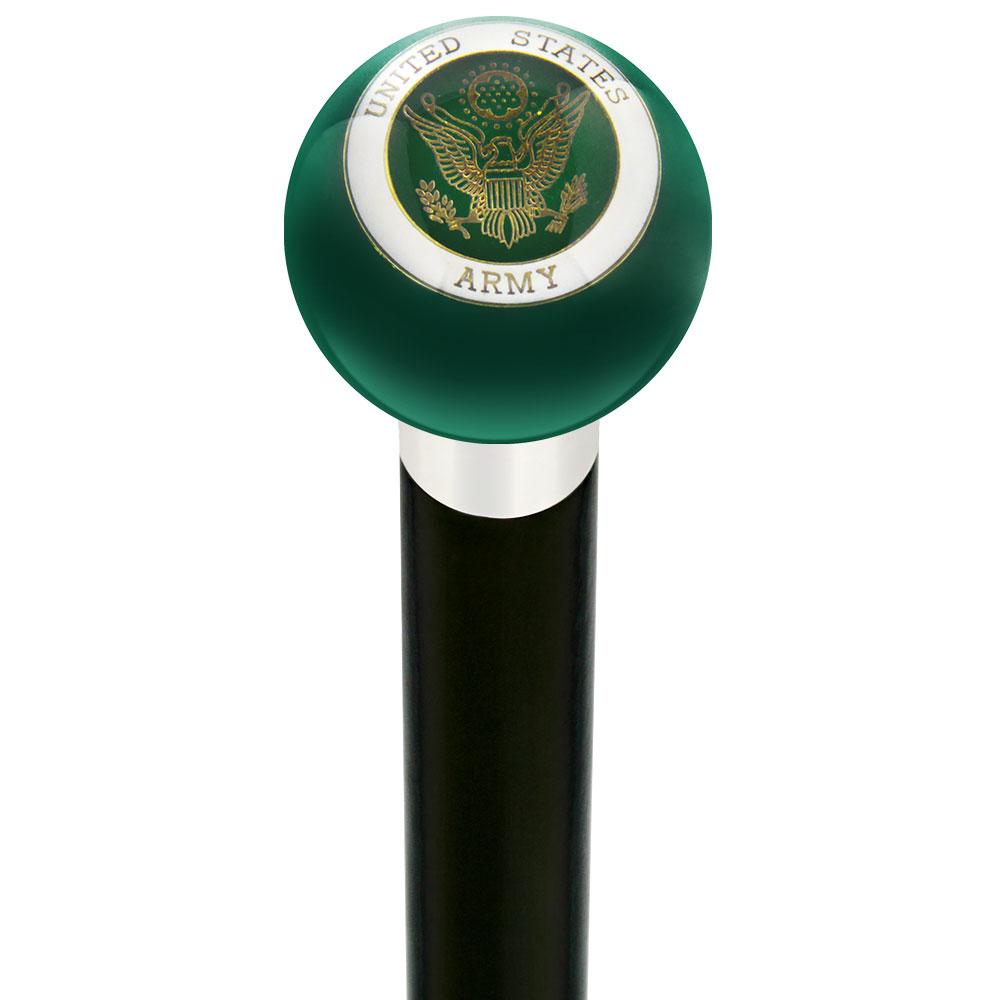 U.S. Army Green Round Knob Cane w/ Custom Wood Shaft & Collar Discount Nicekicks