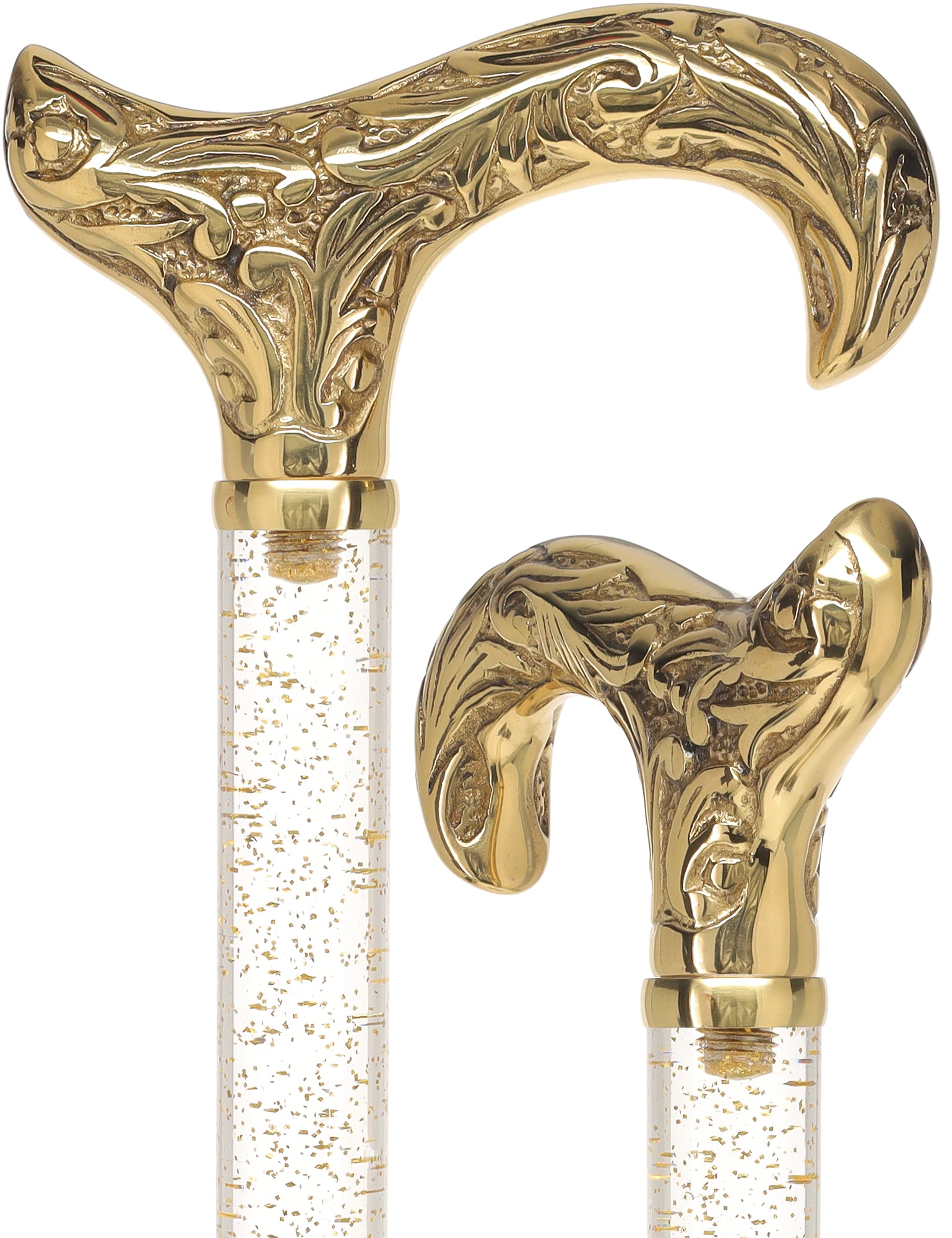 Crystal Elegance Brass Derby Cane with Invisible Acrylic Shaft Options Sale Supply