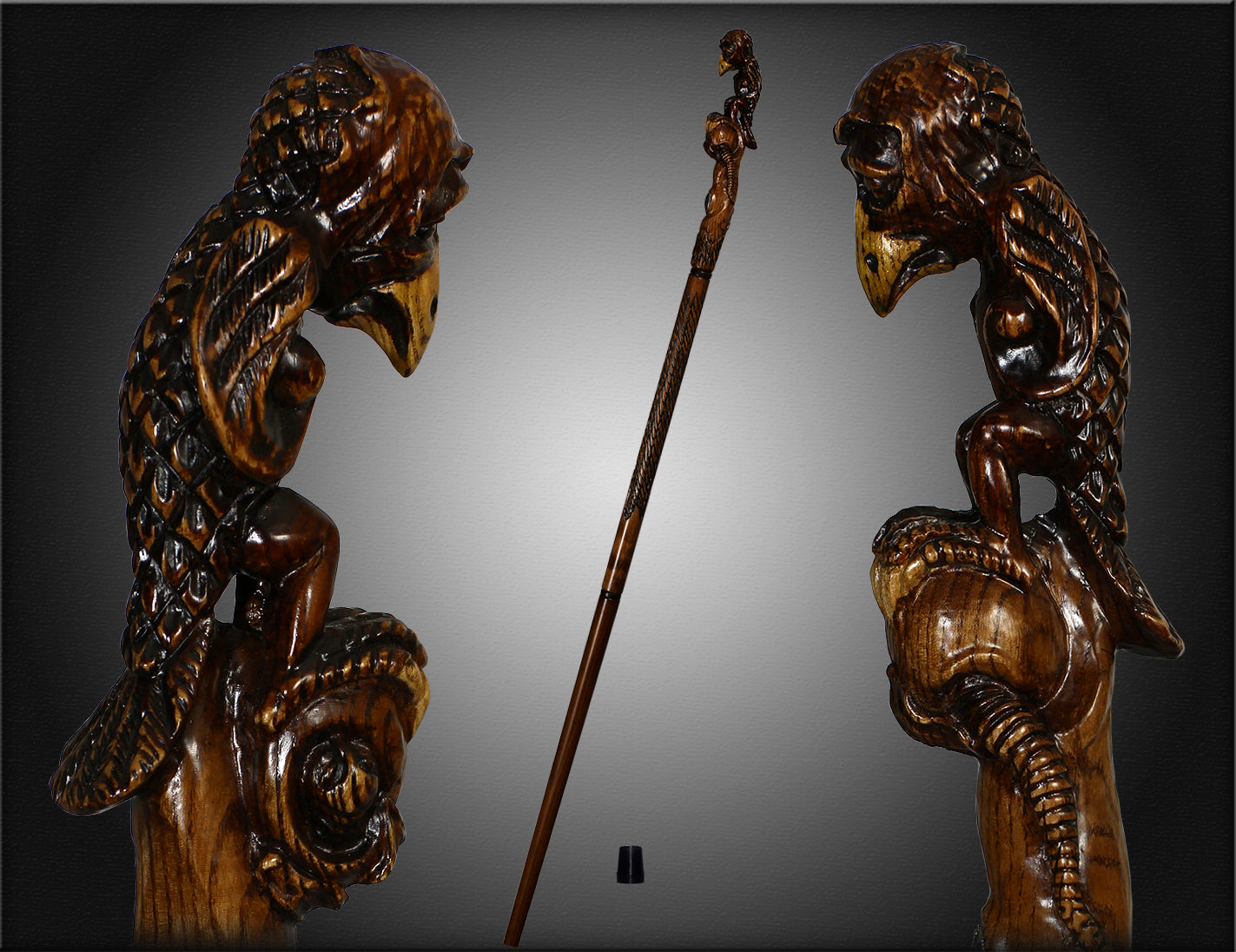 Sad Griffin Raven Bird Artisan Intricate Hand-Carved Walking Cane Pick A Best Sale Online