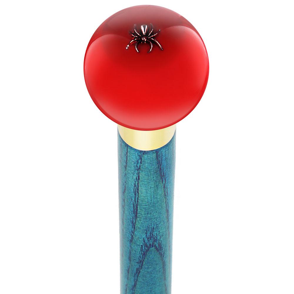 Itsy-Bitsy Spider Red Round Knob Cane w/ Custom Color Ash Shaft & Collar Best For Sale