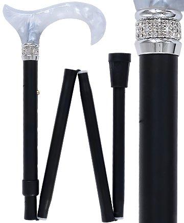 Scratch and Dent Rhinestone Pearlz Designer Folding Cane: Elegant Black & White V3078 Good Selling Online