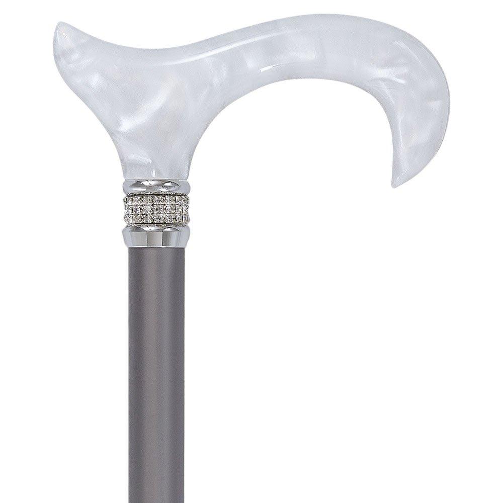 Rhinestone Designer Folding Cane: Platinum Pearlz White Swirl 2025 New Sale Online