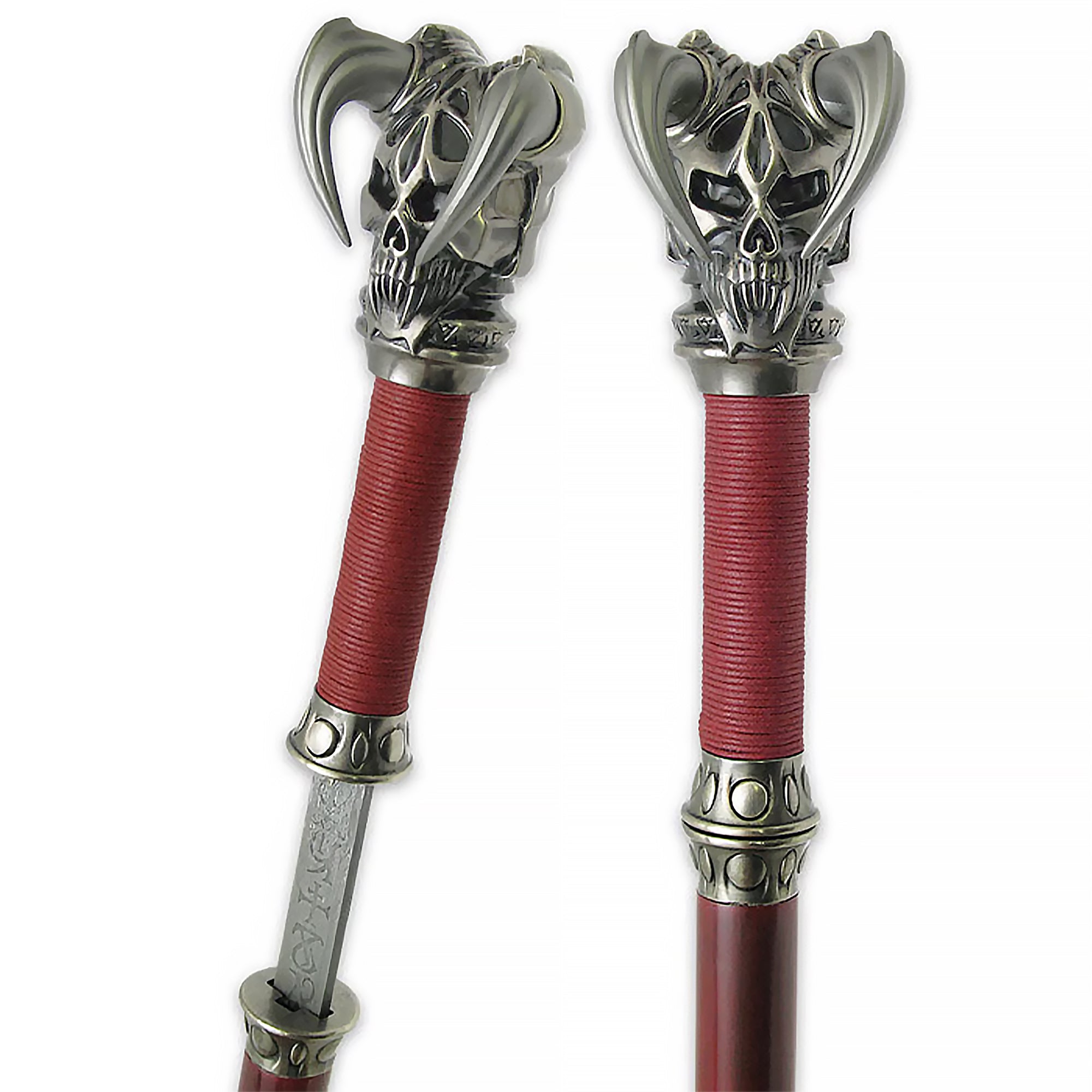 Vorthelok: Folded Damascus Sword Cane with Red Waxed Grip Outlet New Arrival