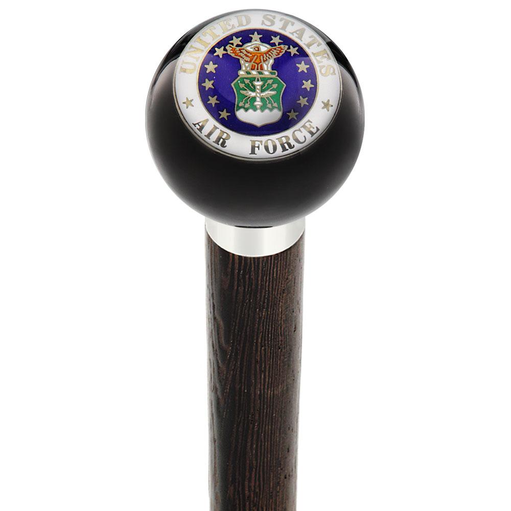 U.S. Air Force Black Round Knob Cane w/ Custom Wood Shaft & Collar Discount Shop