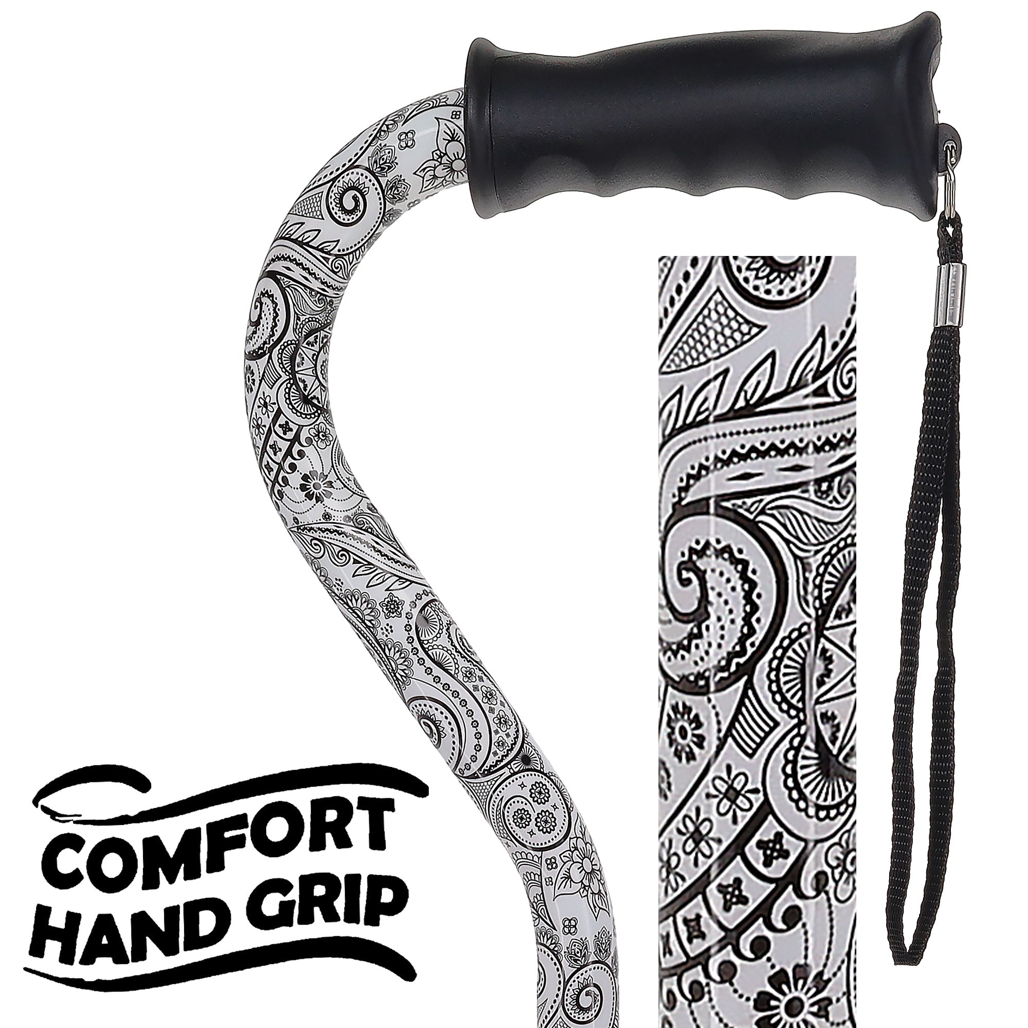 Scratch and Dent Black & White: Comfort Grip Adjustable Offset Walking Cane V2338 Enjoy Cheap Online