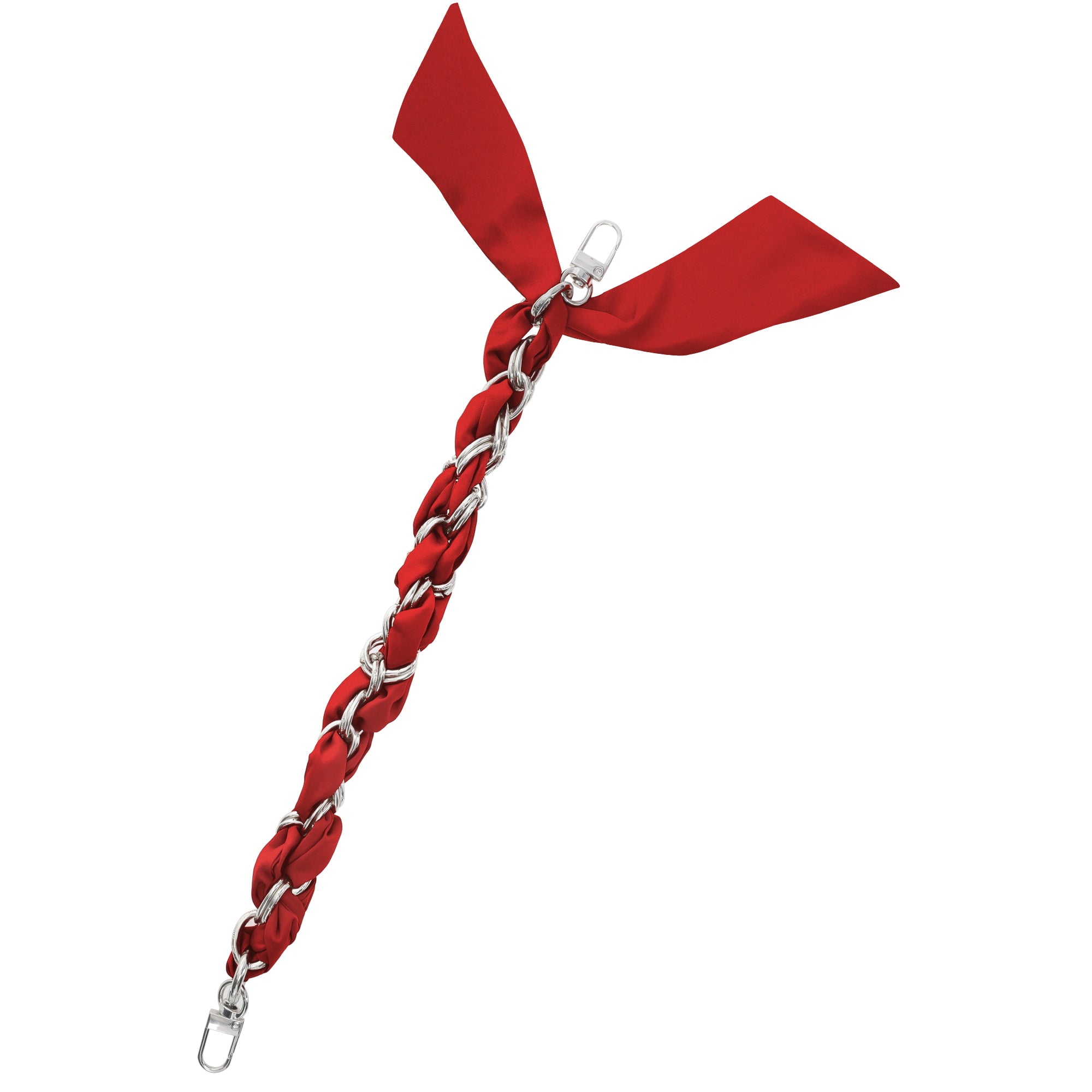 FashionStix Luxury Red Silk Satin scarf with Chain Wrist Strap with Clip Holder For Sale