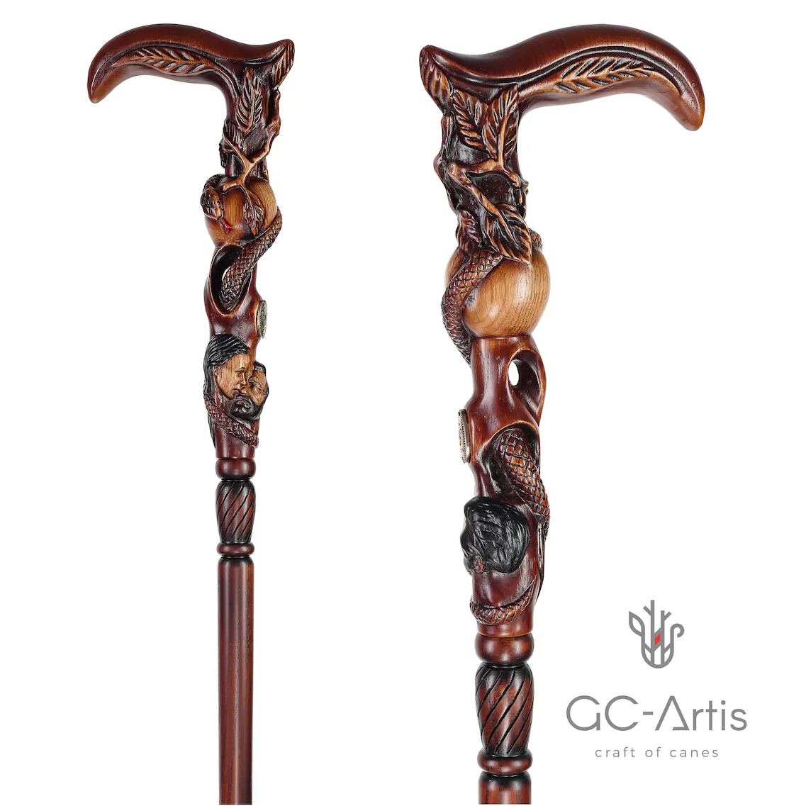 Adam & Eve Carved Wood Cane: Unique Wood Handcarved Artisan Detail Clearance 2025 New