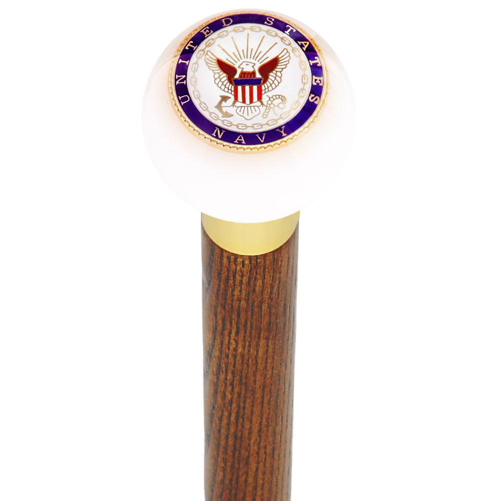 U.S. Navy White Round Knob Cane w/ Custom Wood Shaft & Collar Store Online