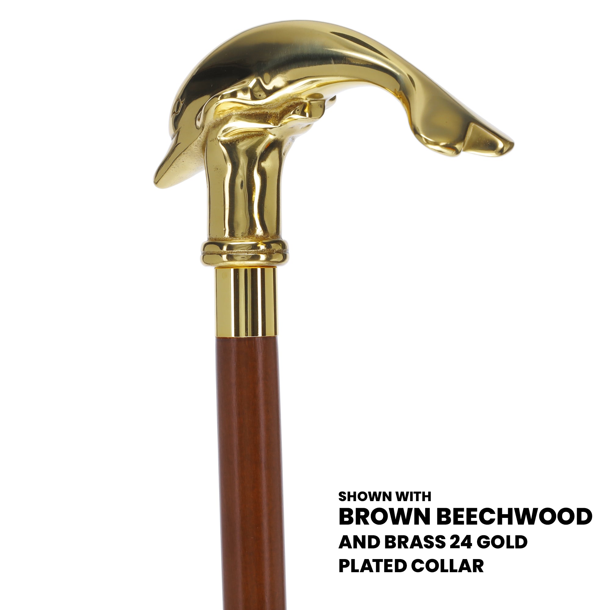 Premium Brass Dolphin Handle Walking Cane: Custom Shaft & Collar Cheap Discount Sale