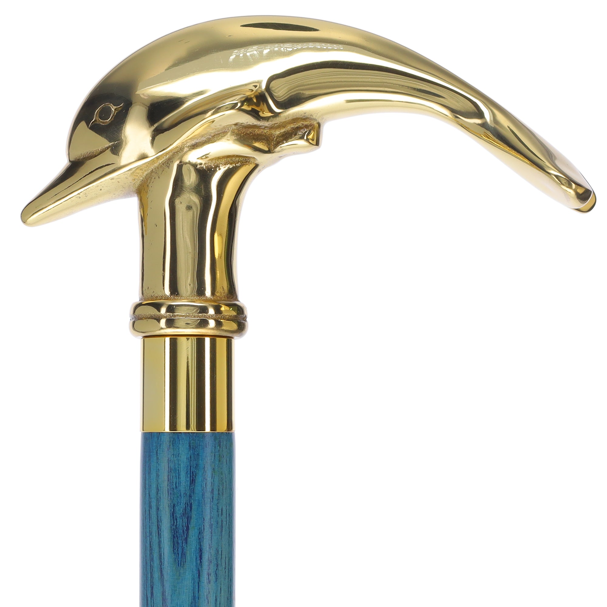 Premium Brass Dolphin Handle Cane: Stained Custom Color Shaft Where To Buy Cheap Real