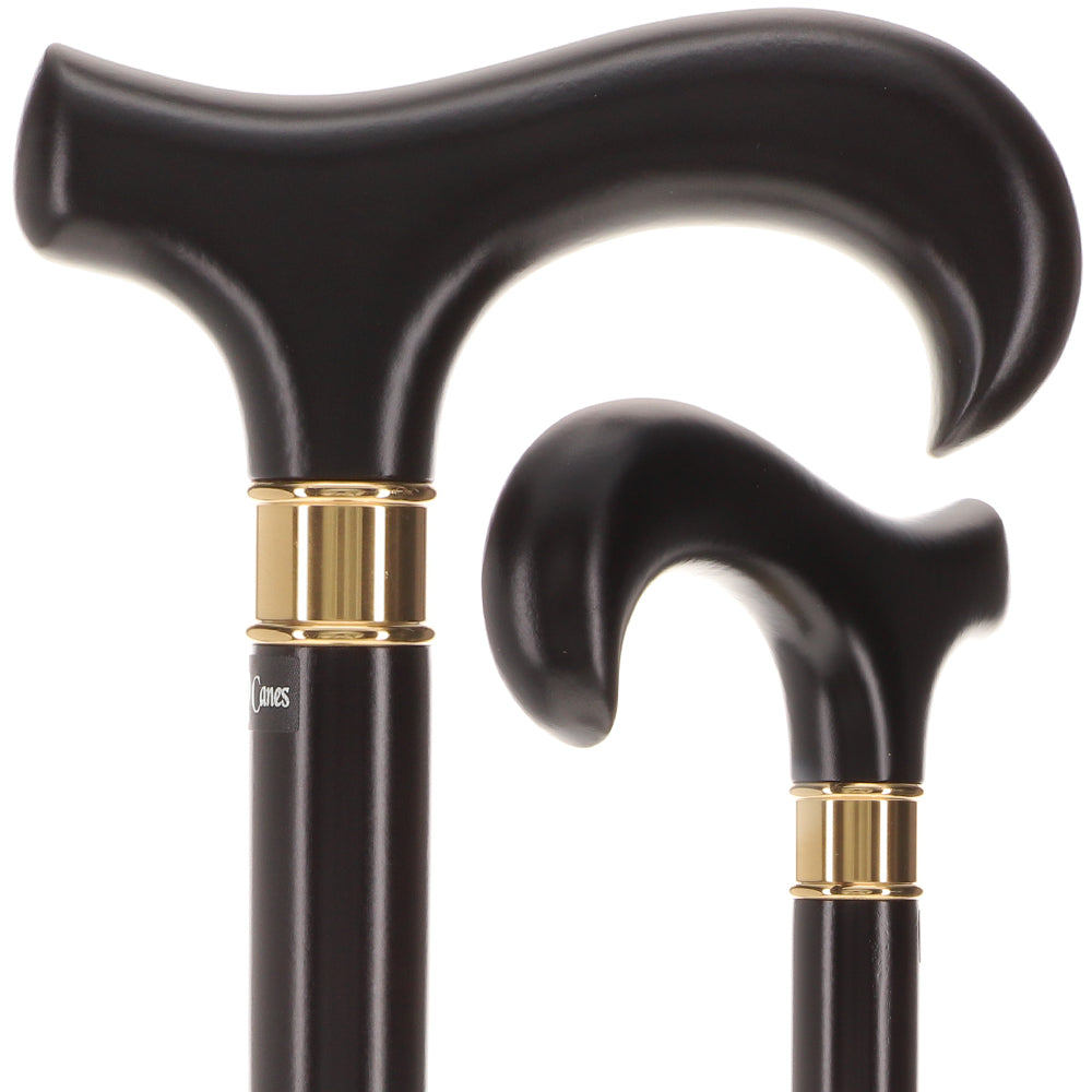 Super Strong Sleek Black Derby Cane - Beechwood & Brass Fast Delivery Online