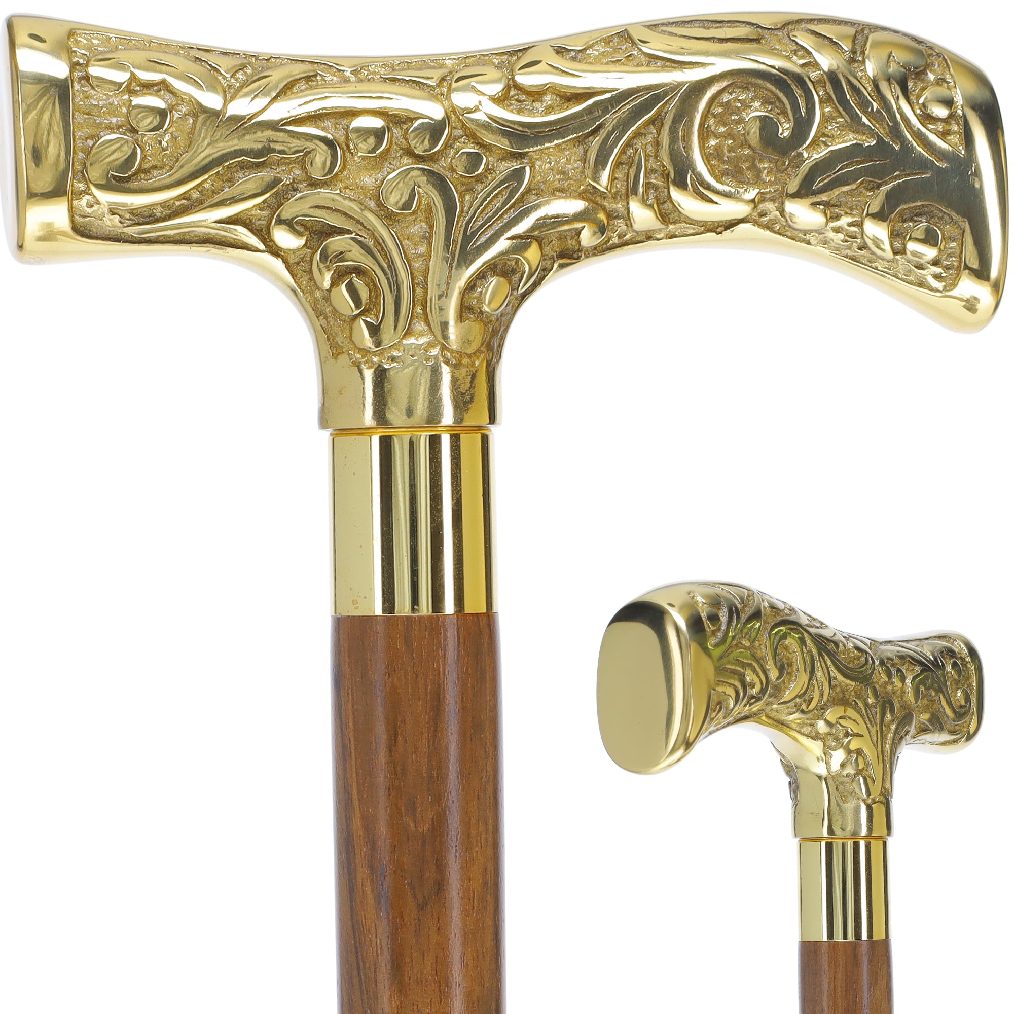 Scratch and Dent Brass T Shaped Handle Walking Cane w/ Wenge Shaft and Brass Gold Collar V3205 High Quality Cheap Pice