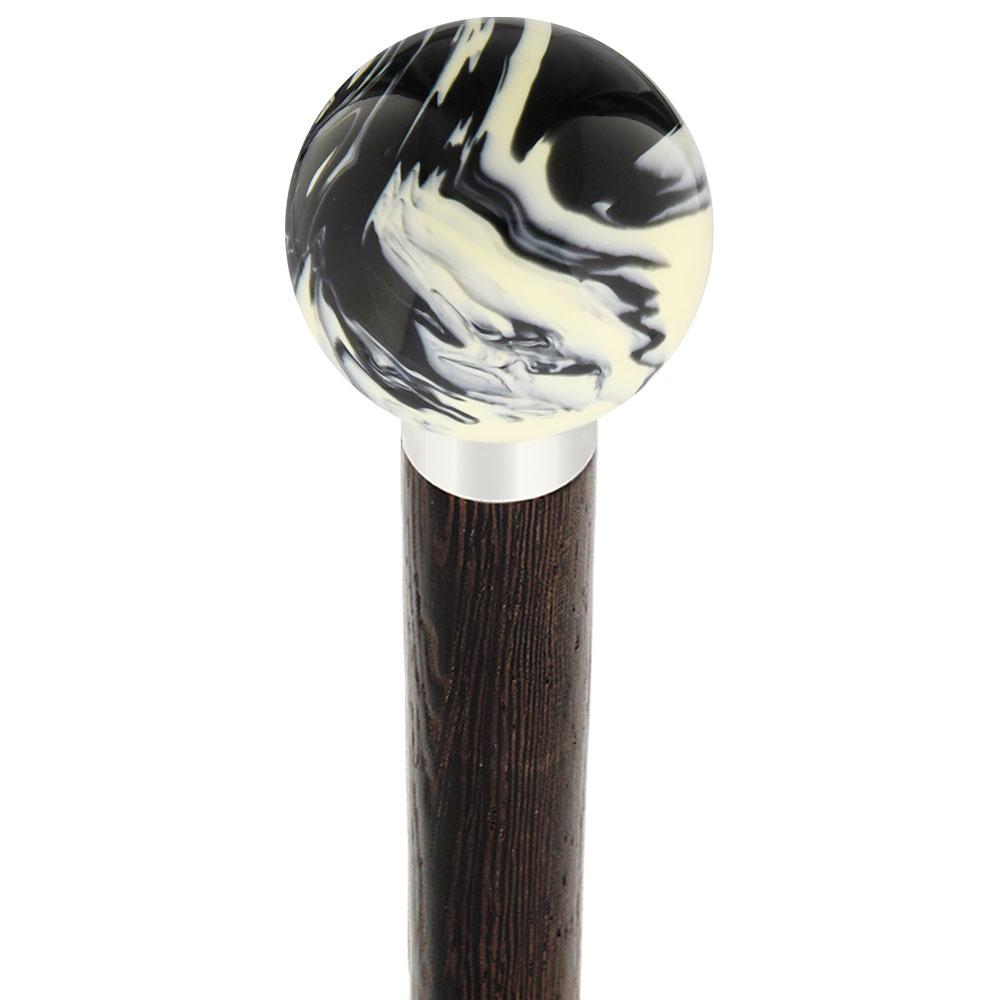 Black & White Cream Swirl Round Knob Cane w/ Custom Wood Shaft & Collar Largest Supplier Cheap Pice