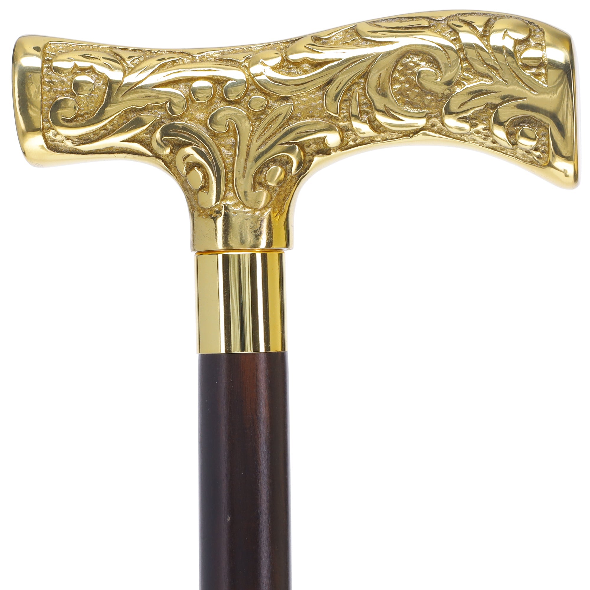 Scratch and Dent Brass T Shaped Handle Walking Cane w/ Wenge Shaft and Brass Gold Collar V3205 High Quality Cheap Pice