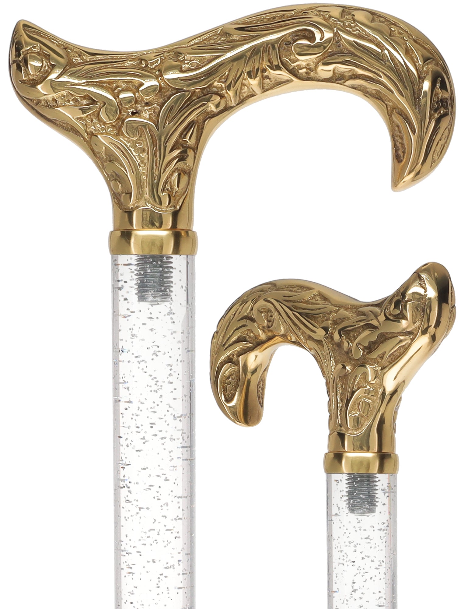 Crystal Elegance Brass Derby Cane with Invisible Acrylic Shaft Options Sale Supply