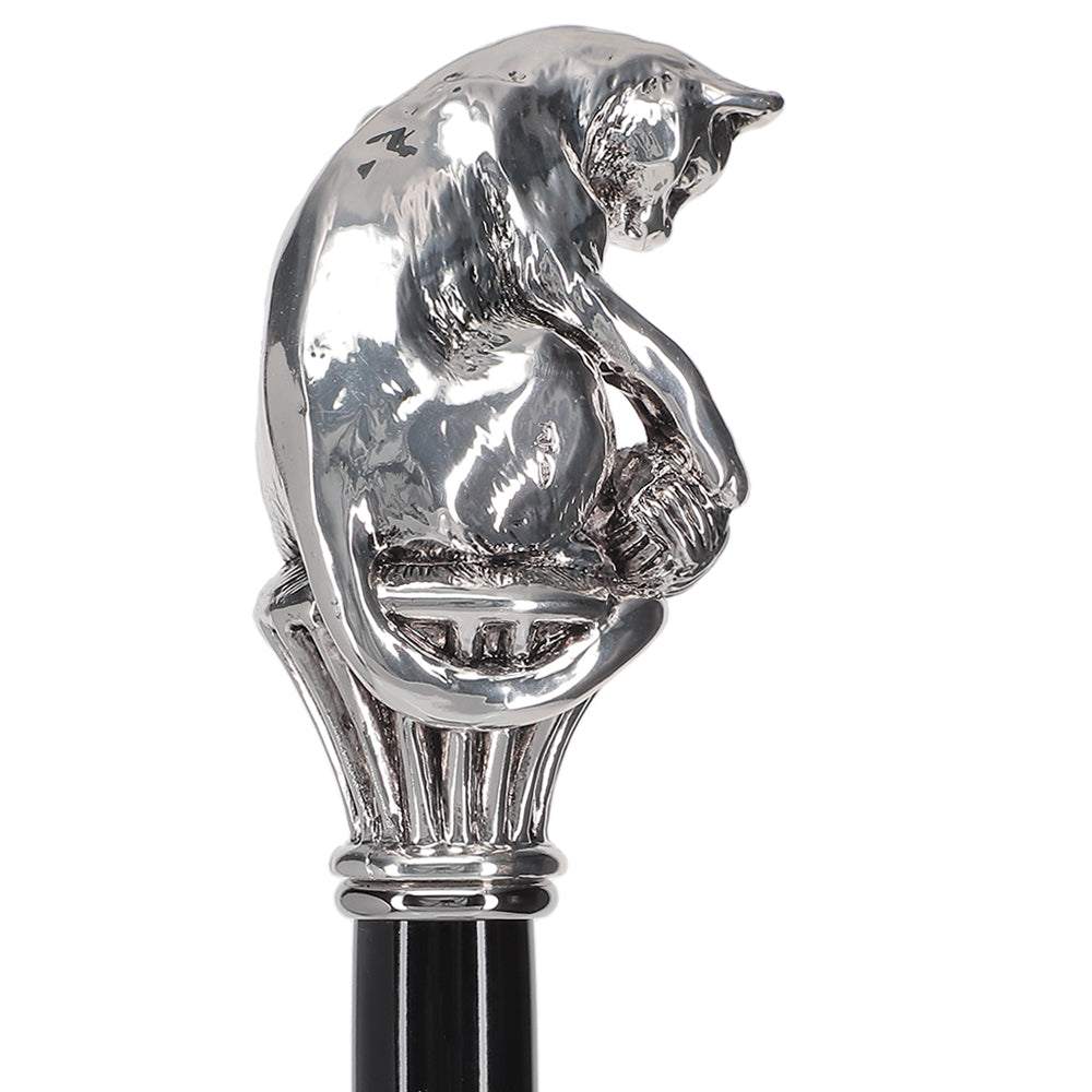 Italian Luxury: Cat with Yarn Stick, Crafted in 925r Silver For Sale Sale Online