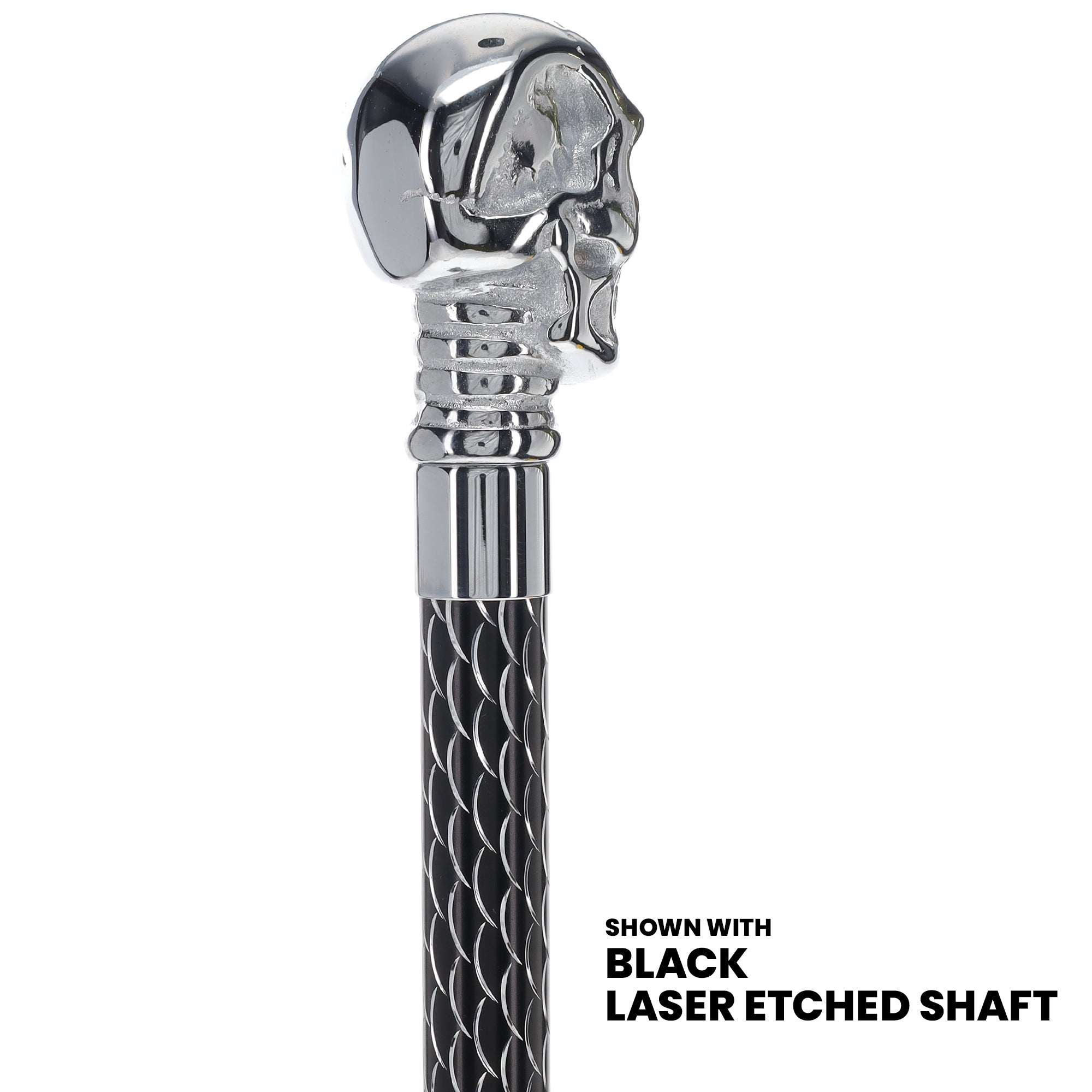 Scratch and Dent Chrome Skull Handle Walking Cane w/ Black Non Adjustable Shaft V2199 Buy Cheap Manchester Great Sale