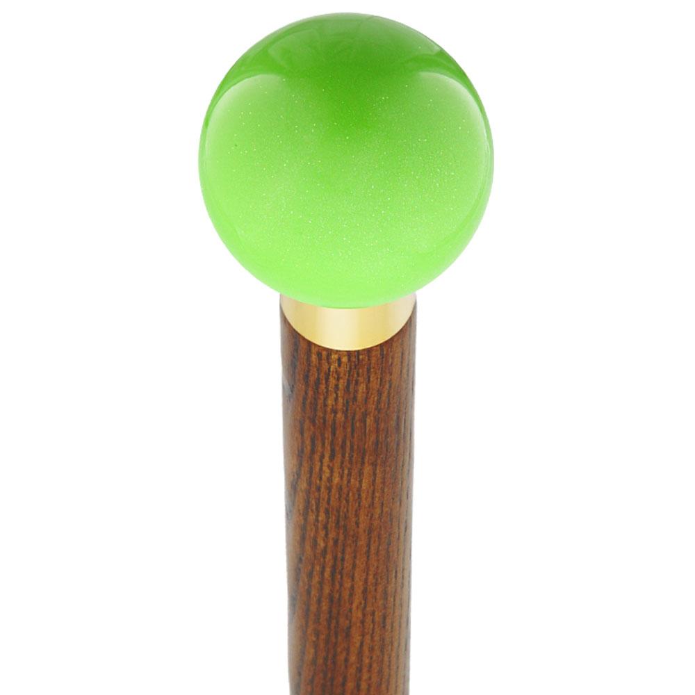 Green Apple Metallic Round Knob Cane w/ Custom Wood Shaft & Collar Cheap Sale Pick A Best