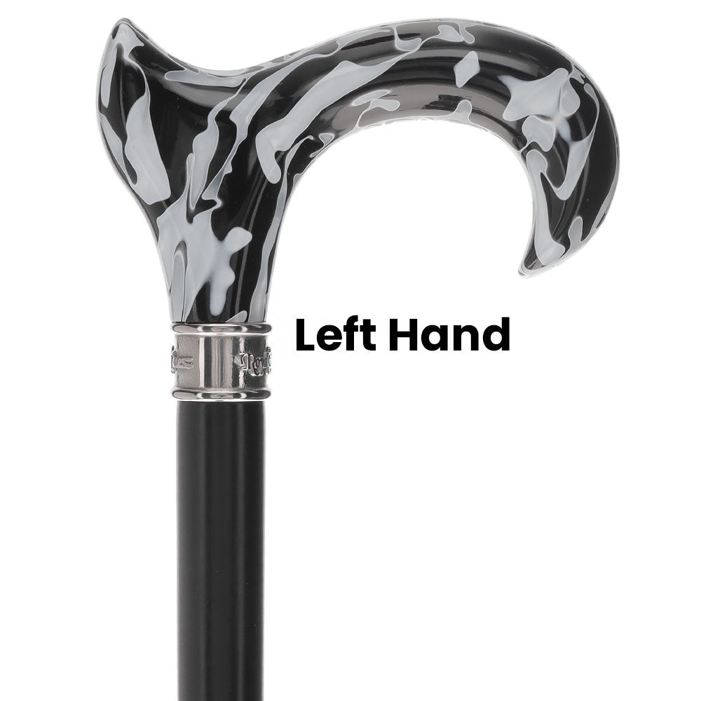 Scratch and Dent Black Onyx Swirl Ergonomic Handle Walking Cane With Black Beechwood Shaft and Embossed Collar V3406 Free Shipping