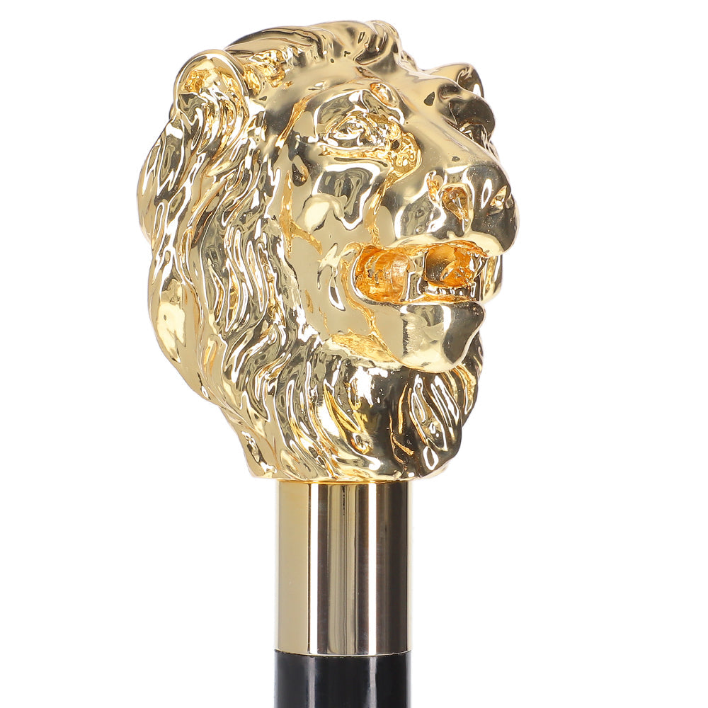 Scratch and Dent 24K Gold Plated Lion Head Walking Stick With Black Beechwood Shaft and Collar V2191 In China Sale Online