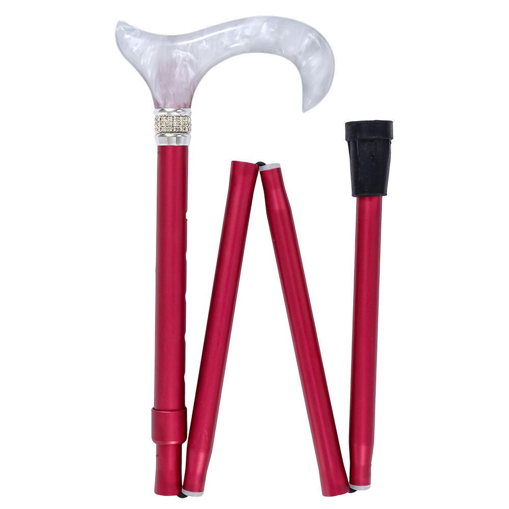 Crimson Daytime Pearlz with Rhinestone Collar and Red Shaft Designer Adjustable Folding Cane Huge Surprise Cheap Online