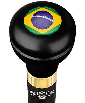 Brazil Flag Emblem Flask Walking Stick: Wood Shaft Hidden Flask Sale How Much