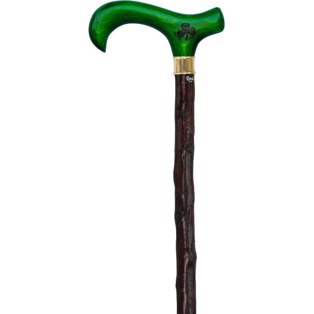 Genuine Blackthorn Wood Derby Walking Cane With Green Beech wood Handle and Shamrock Sale 2025 Unisex