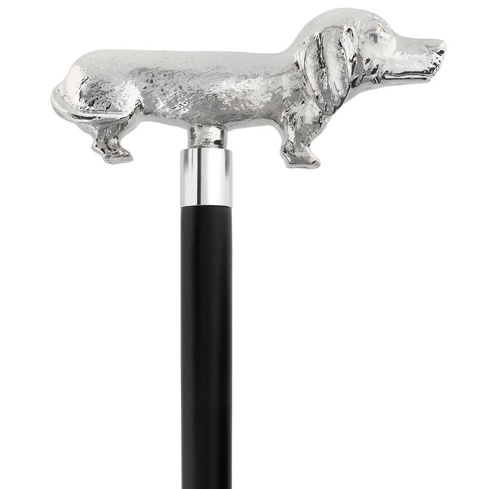 Dachshund Nickel Plated Handle Cane w/ Custom Shaft & Collar With Credit Card Free Shipping