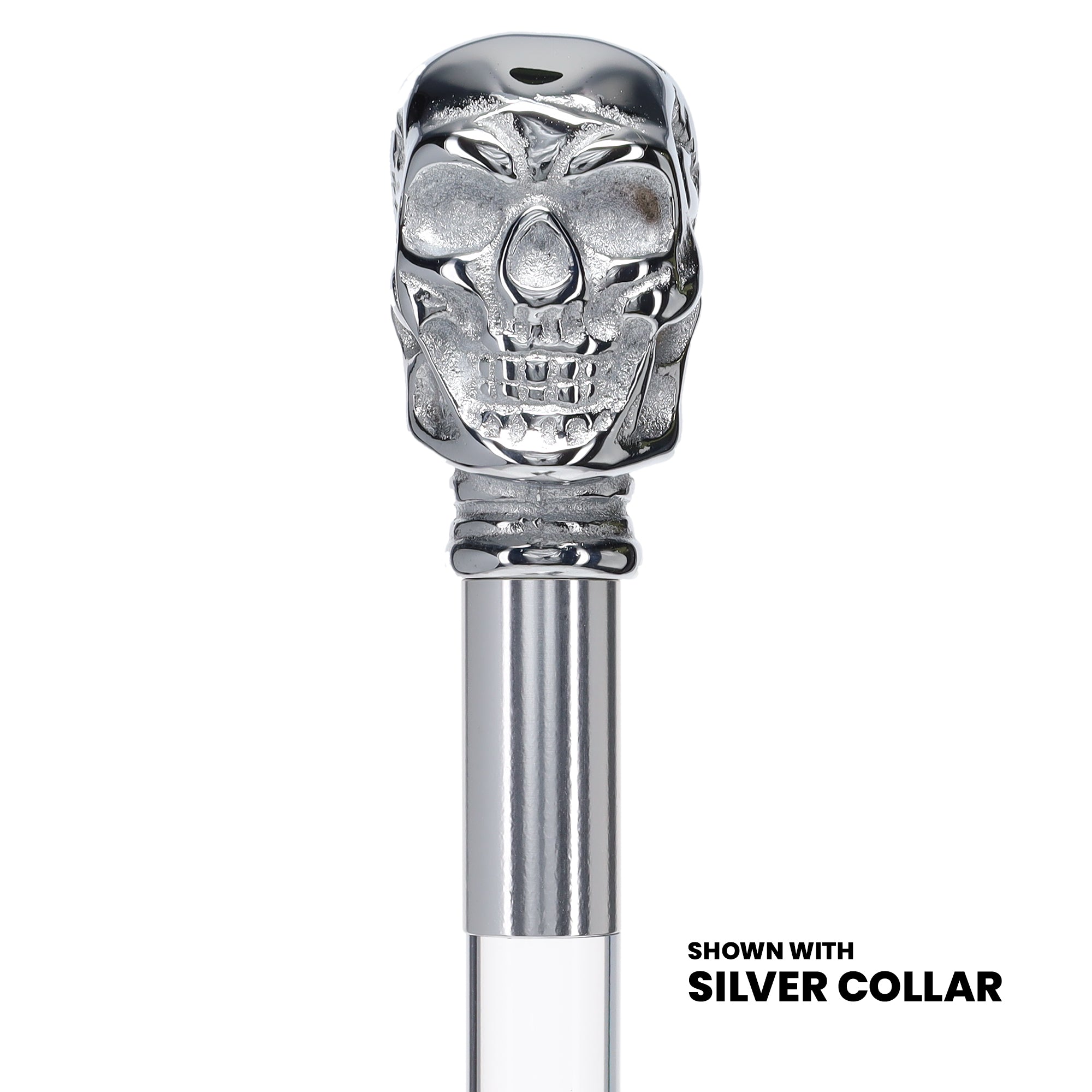 Chrome Brass Skull Handle Cane: Clear Lucite Shaft & Collar Cheap Very Cheap