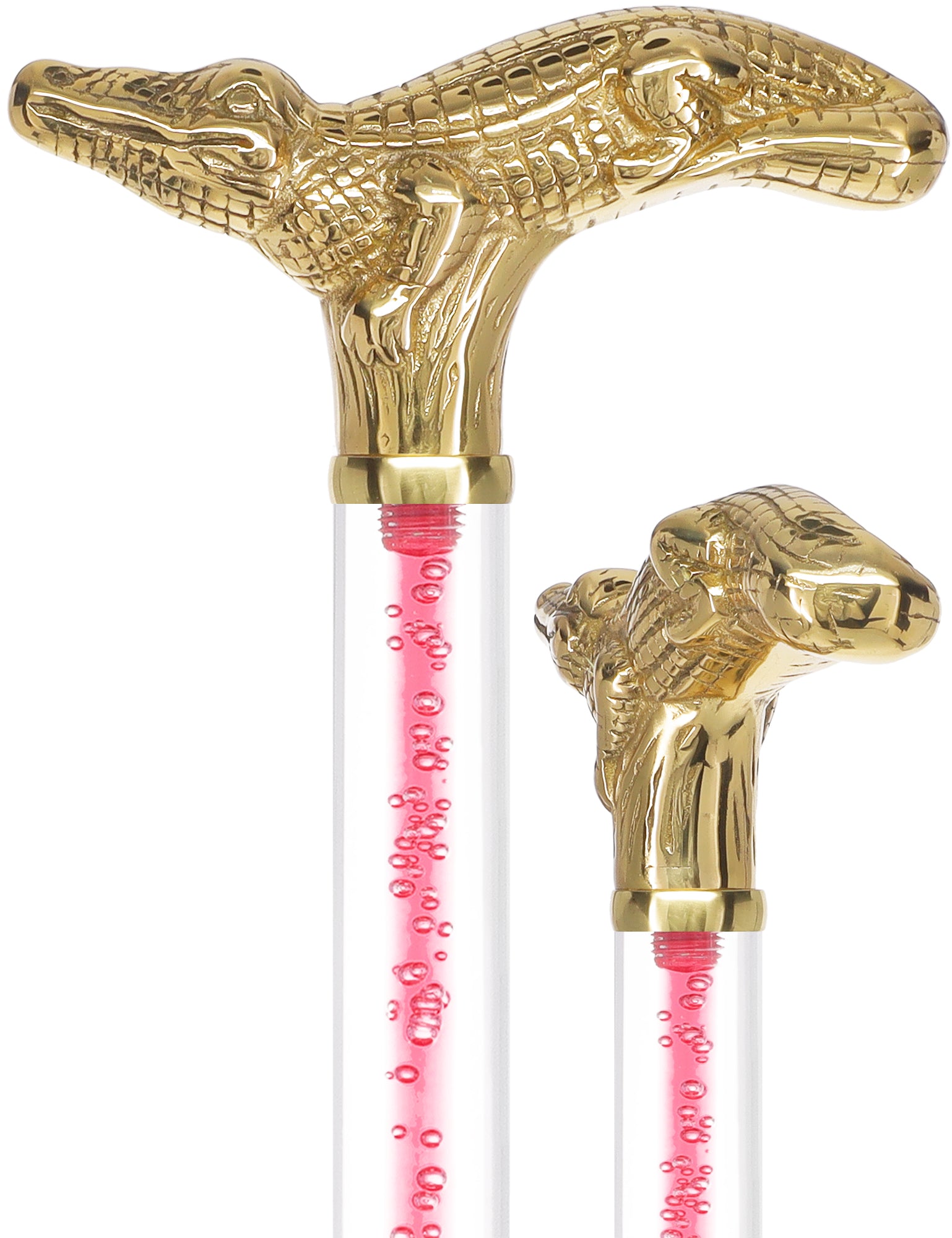 Color Crystal Elegance Brass Alligator Cane with Invisible Acrylic Shaft Options Release Dates