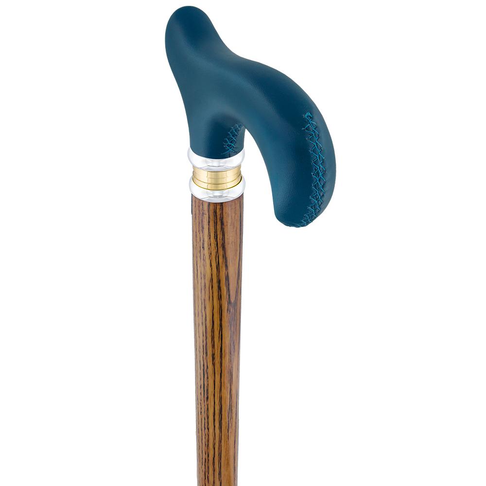 Soft Genuine Leather Grip: Blue Derby Cane, Espresso Ash Shaft Visit New