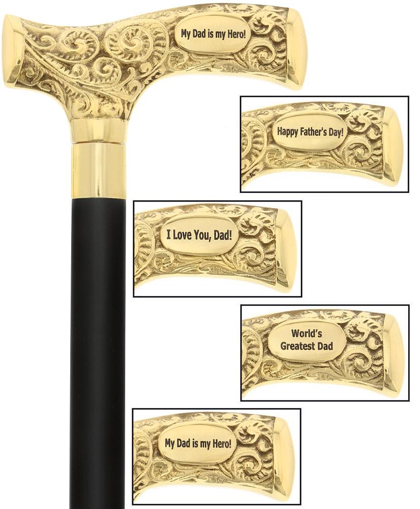 Father's Day Engraved Premium Brass Fritz Handle Walking Cane Discount Footaction