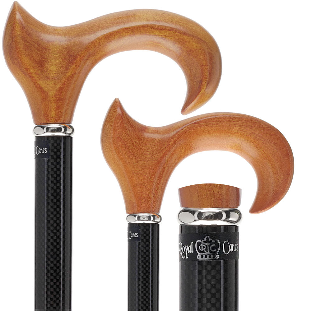 Cherry Maple Ergonomic Cane: Carbon Fiber Shaft, Silver Collar Best Pices Sale Online